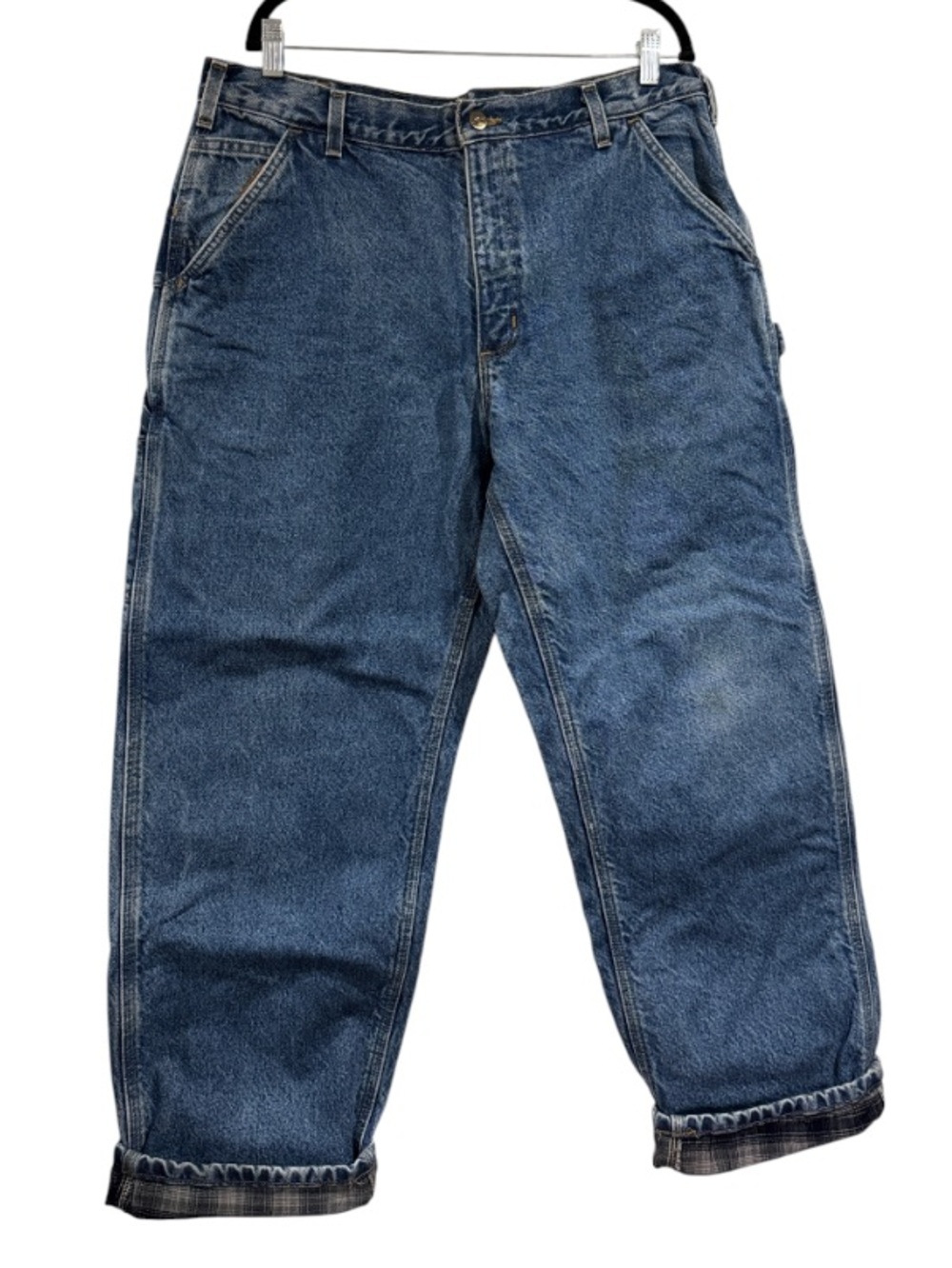 Carhartt jeans dungaree fit 38 x 30 flannel lined plaid relaxed fit denim